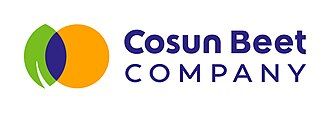 Logo van Cosun Beet Company: Groene en oranje overlappende vormen met de bedrijfsnaam in blauw.