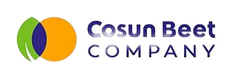 Logo van Cosun Beet Company: Groene en oranje overlappende vormen met de bedrijfsnaam in blauw.