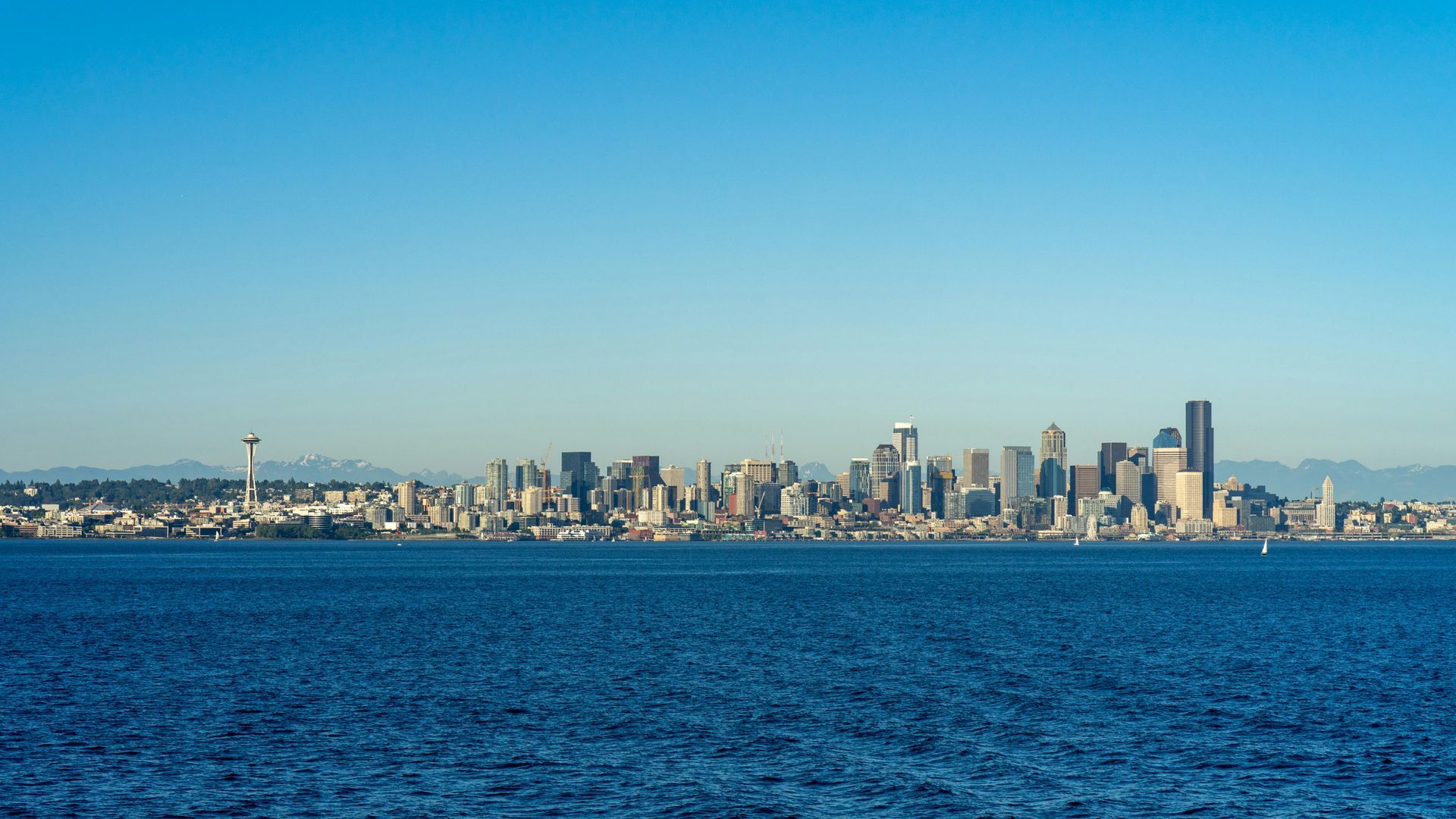 Seattle skyline from across the Puget Sound on a clear day.