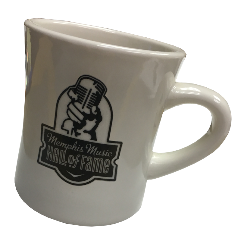 A white mug that says memphis music hall of fame