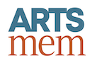 The arts mem logo is blue and red on a white background.