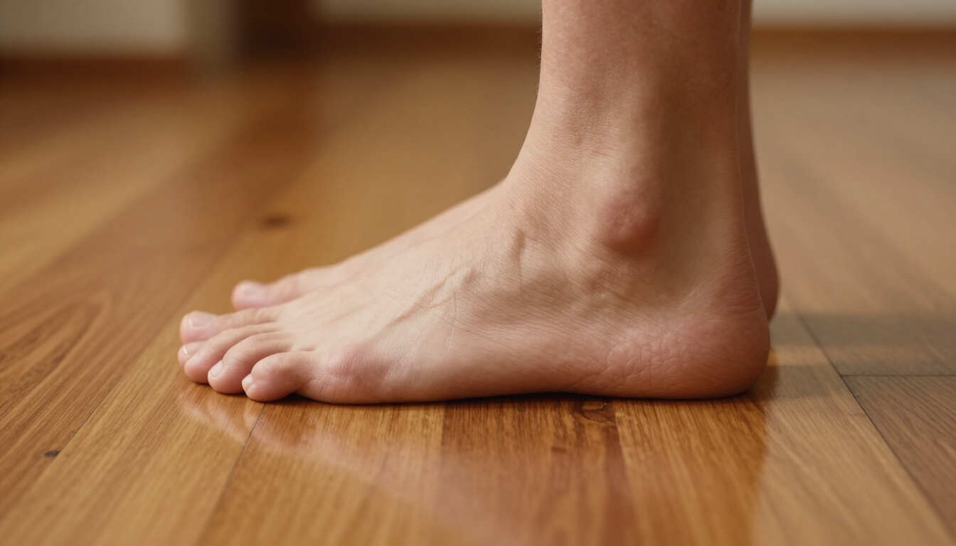 A close up of a foot showing the heel area where pain occurs.