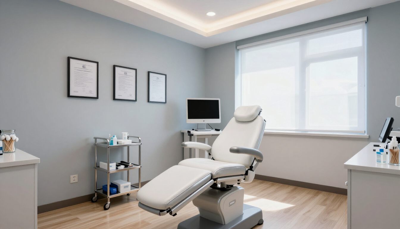 Modern podiatry examination room for a new patient appointment.