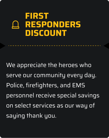 Yellow graphic promoting a first responders discount for police, firefighters, and EMS personnel | Georgia Fuel & Treats