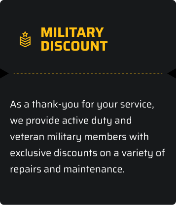 Military discount offer with text on black background. Gold military insignia and text | Georgia Fuel & Treats