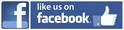 A blue sign that says like us on facebook