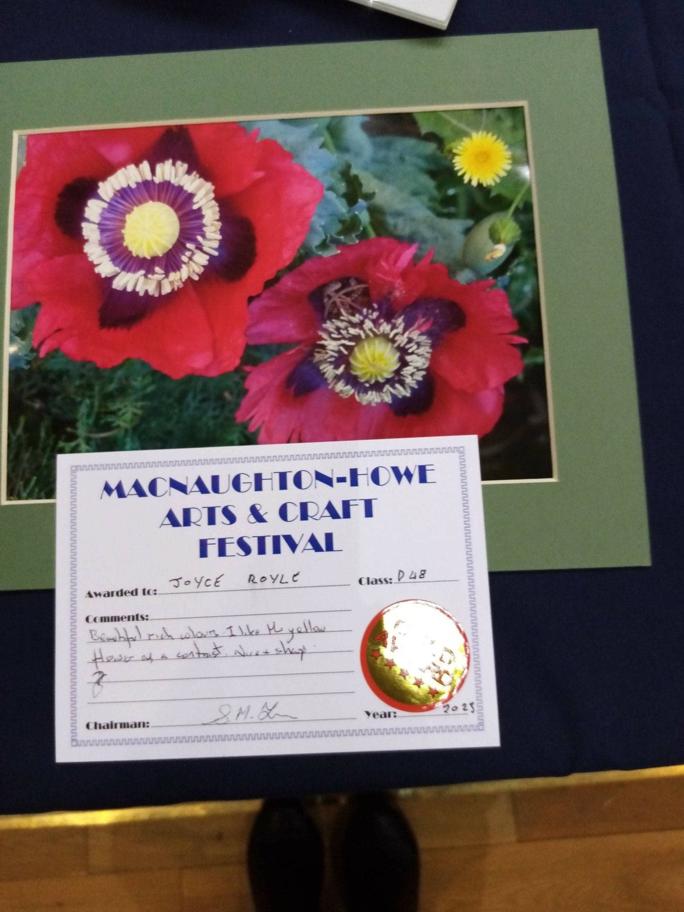 A certificate for the macnaughton home arts & craft festival