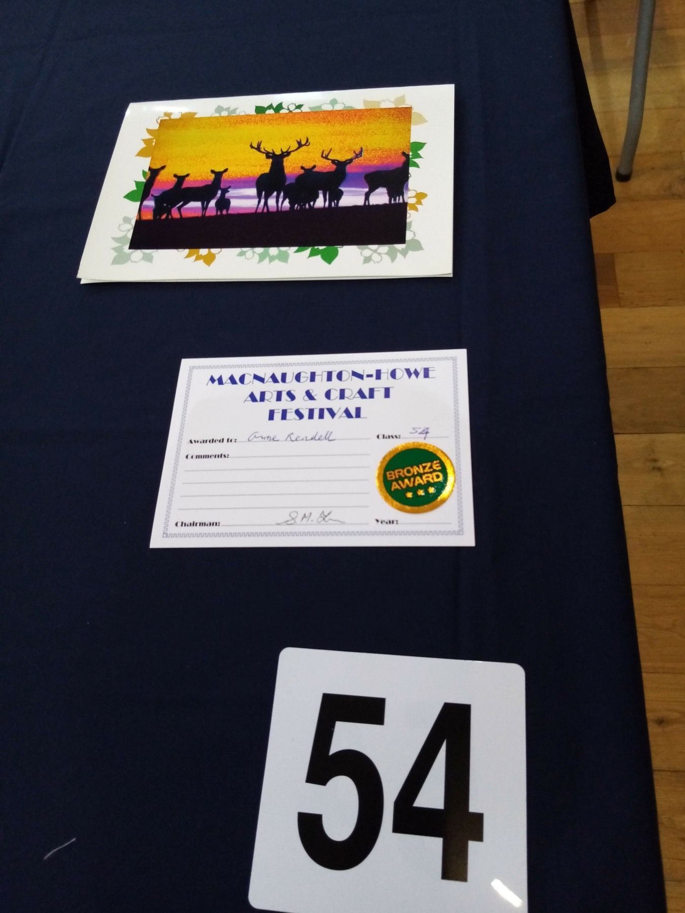 A table with a sign that says 54 on it