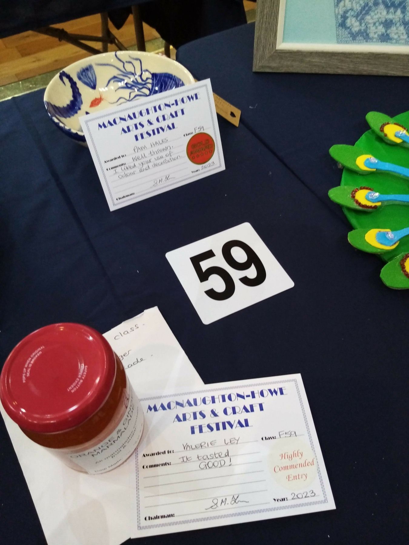 A table with a sign that says 59 on it