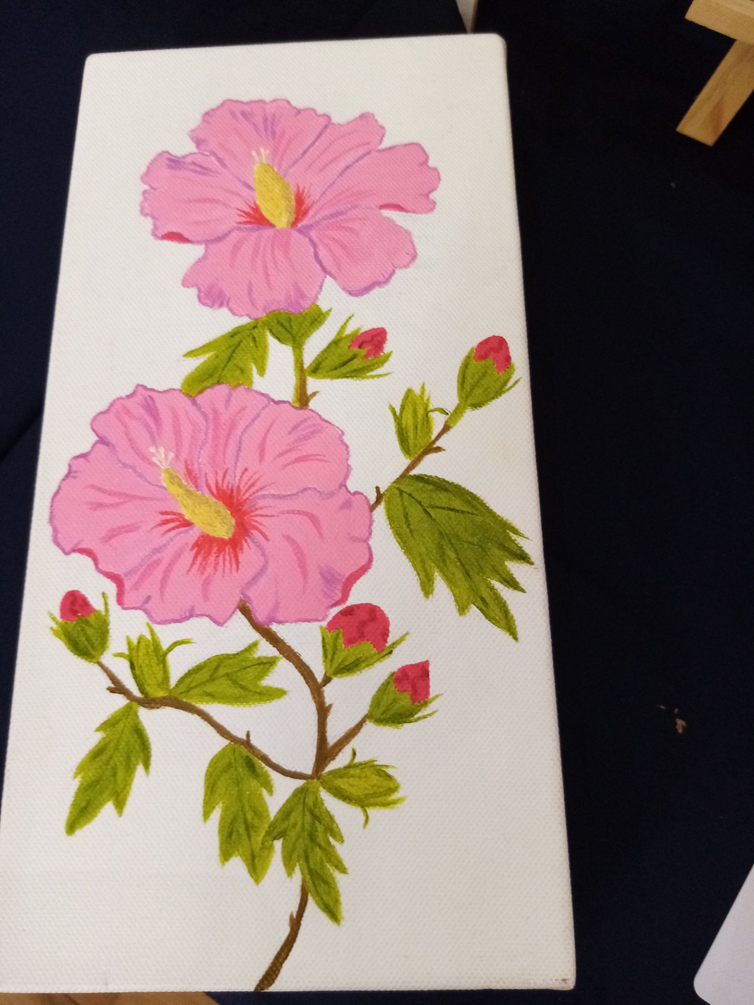 A painting of pink flowers on a white background