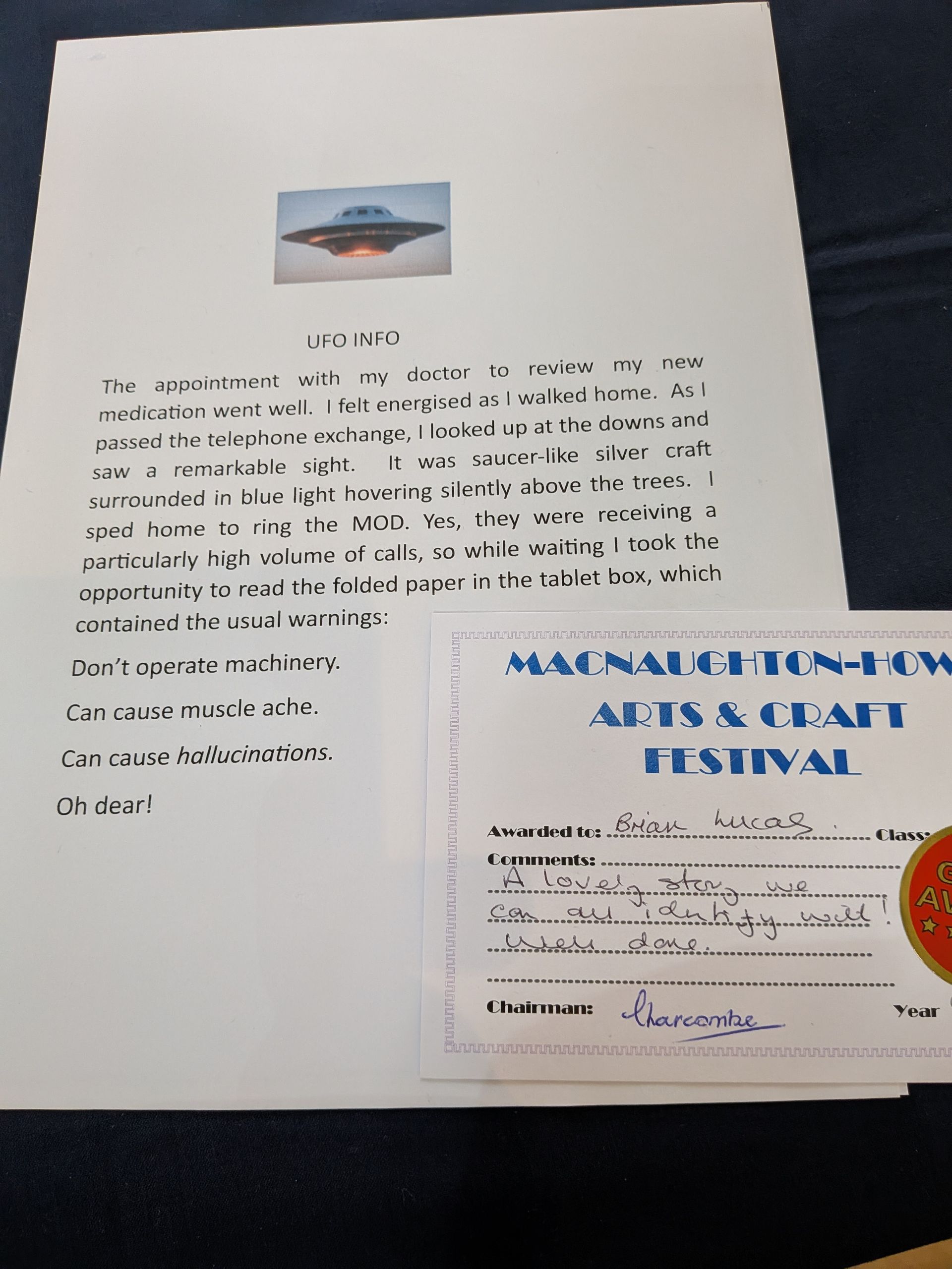 A letter with a UFO image and a 