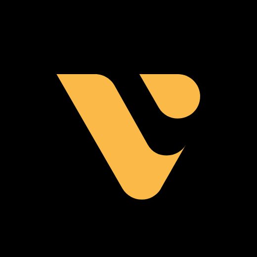 A yellow letter v on a black background.