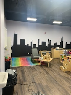 A Room with A Silhouette of A City Skyline on Wall - Chicago, IL - McMaster Painting