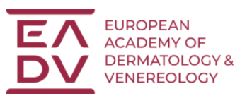 Logo of the European Academy of Dermatology & Venereology in dark red.