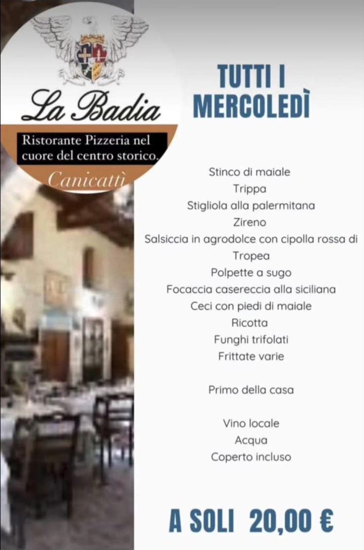 Un menù per un ristorante chiamato la badia