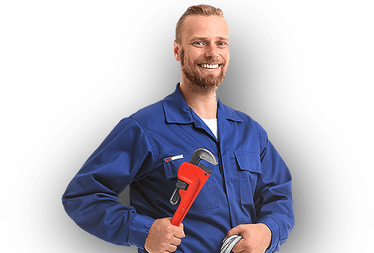 A man in a blue uniform is holding a wrench and smiling. A man in a blue uniform is holding a wrench and smiling.