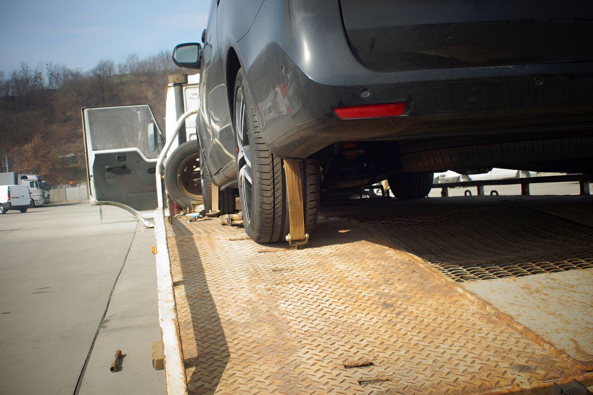 A Car Is Positioned Atop A Tow Truck — Big Tim's Towing in Maryland, NSW