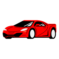 A cartoon drawing of a red sports car on a white background.