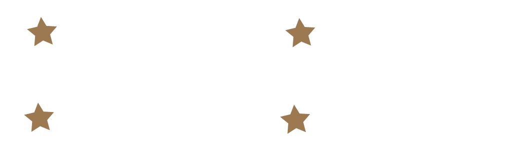 Four gold stars are floating in the air on a white background.