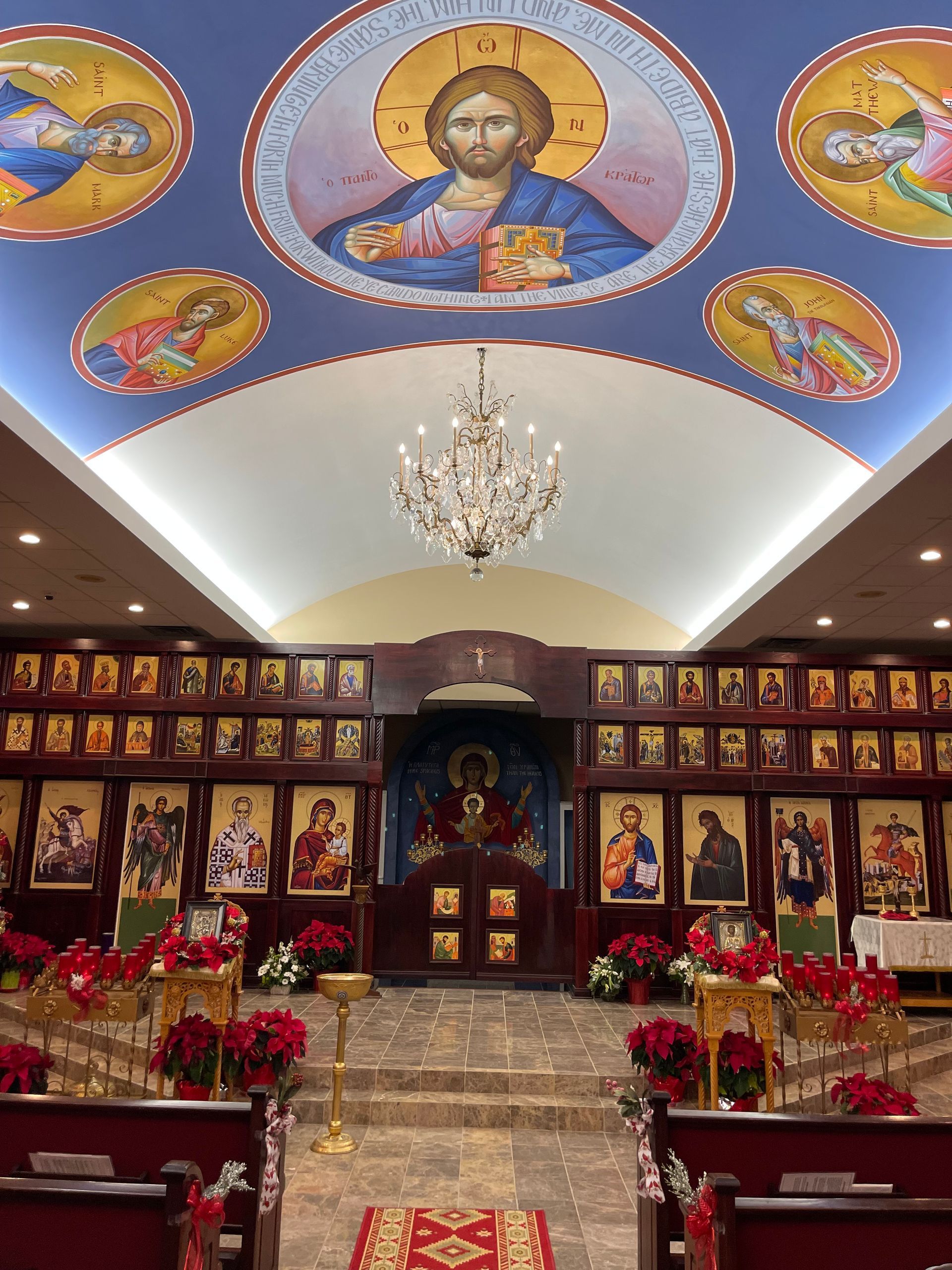 There is a picture of jesus on the ceiling of the church.