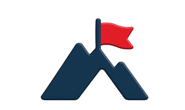 Dark blue mountain range with a red flag on the peak.