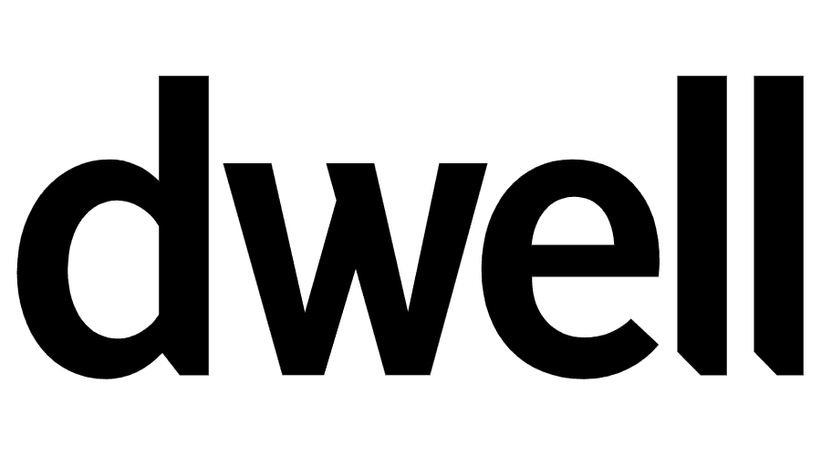 A black and white logo for dwell on a white background.