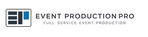 Logo for Event Production Pro, featuring an E-shaped icon in gray and blue next to the company name and tagline.