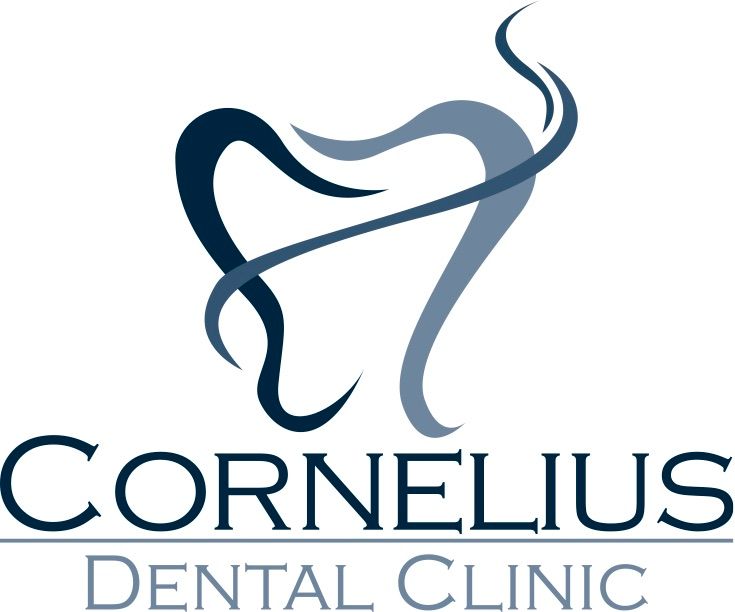 Cornelius Dental Clinic logo: stylized tooth in dark and light blue, with text below.