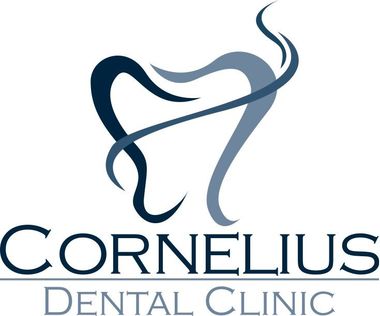 Cornelius Dental Clinic logo: stylized tooth in dark and light blue, with text below.