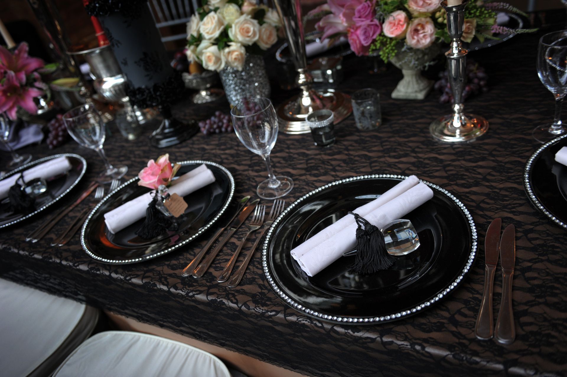 A stylish table setup for an elegant wedding at Riverside Castle in Pretoria East.