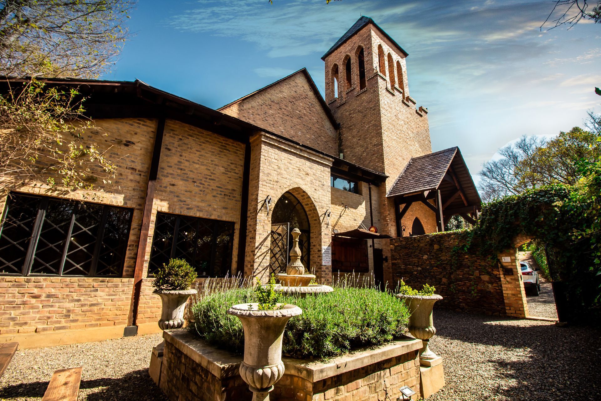 The stunning entrance to Riverside Castle, Pretoria's premier event and wedding venue.