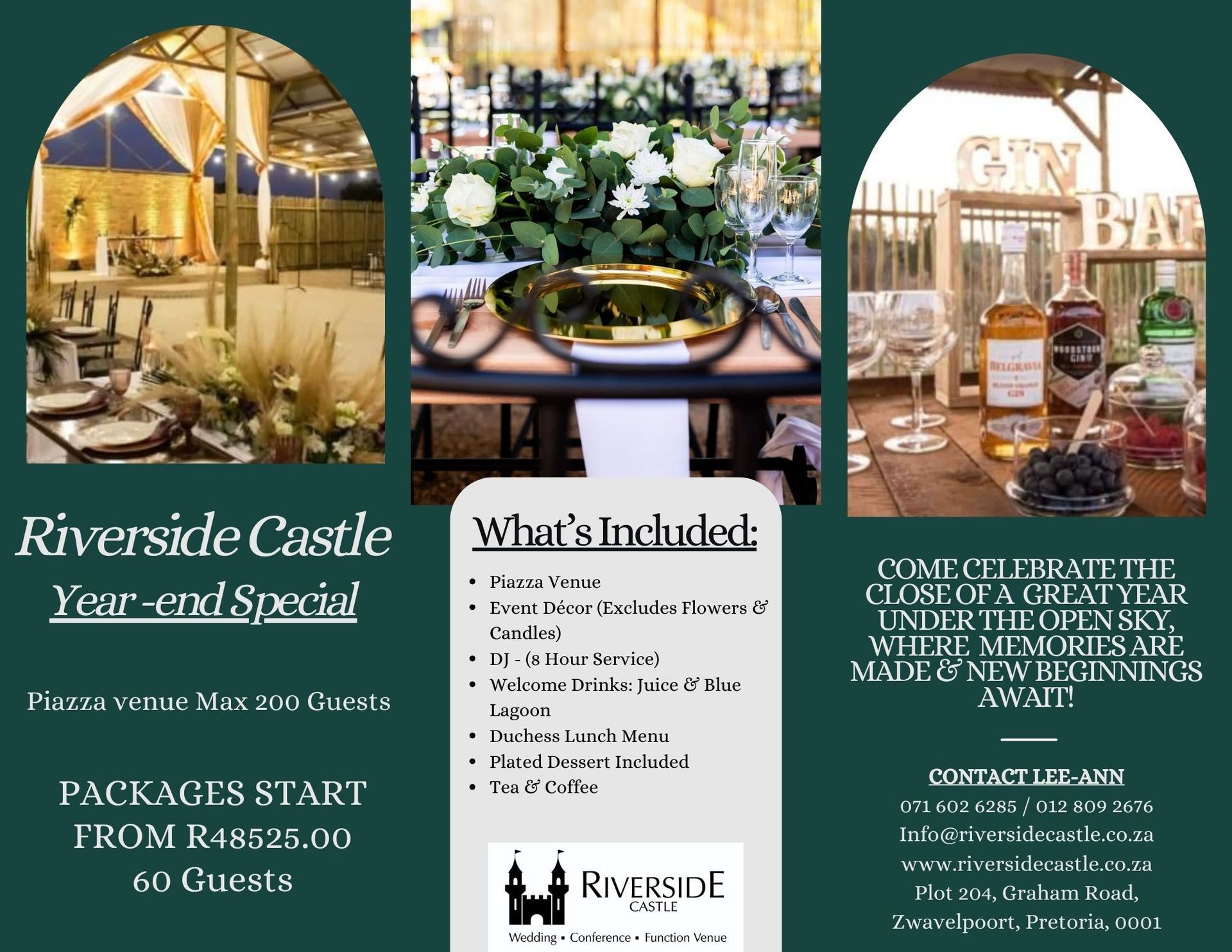 A brochure for Riverside Castle year-end special packages.