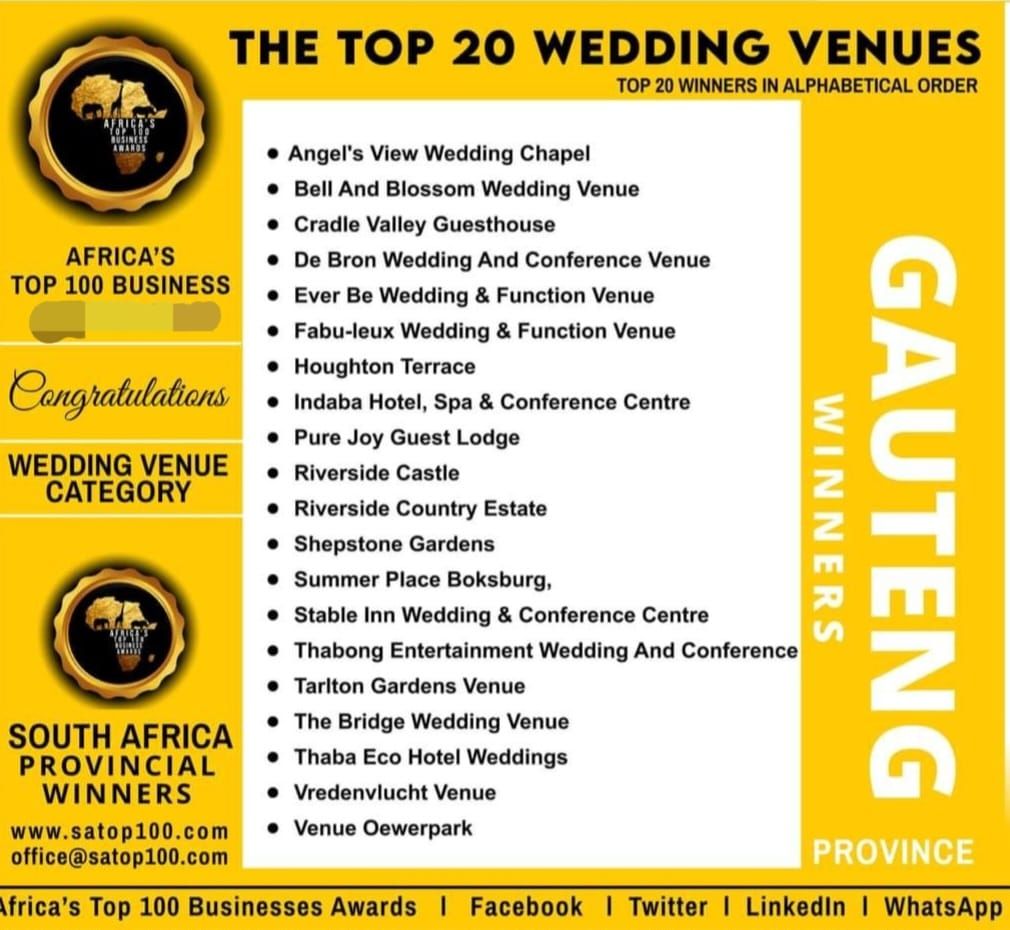 Riverside Castle is one of the winners in the Wedding Venue Category for Gauteng.