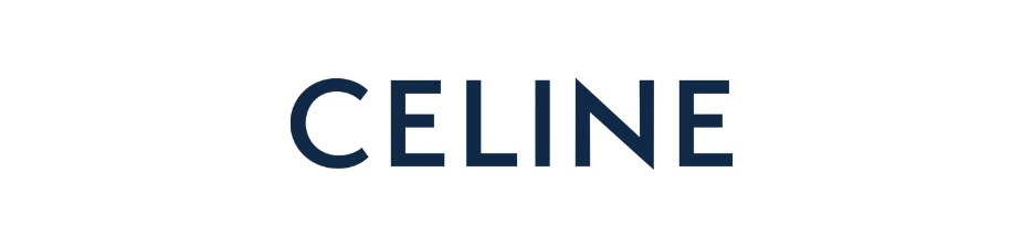 A blue celine logo on a white background