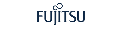 The fujitsu logo is on a white background.