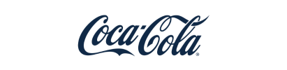 A blue coca cola logo on a white background.