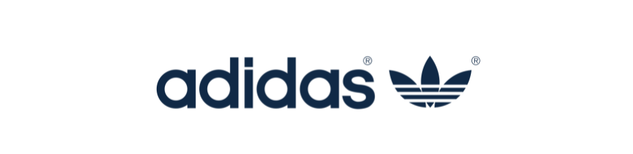 A blue and white adidas logo on a white background