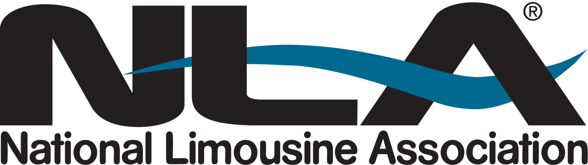 the logo for the national limousine association is black and blue .