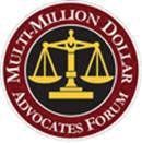 Multi-Million Dollar Advocates Forum logo: scales of justice inside a red and black circle.