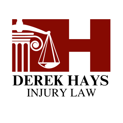 A red and white logo with a scale of justice and a pillar.
