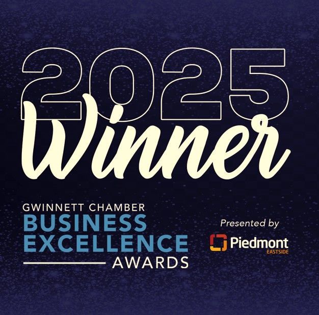 2025 Gwinnett Chamber Business Excellence Awards Winner badge, presented by Piedmont Eastside, on a dark blue background.