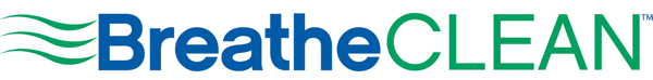 Logo for BreatheCLEAN. Blue text 