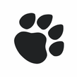 A black paw print on a white background.