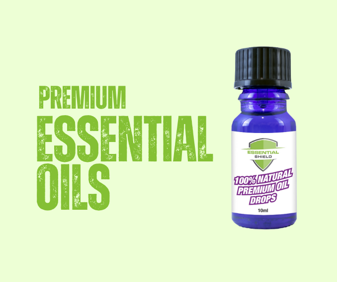 Blue essential oil bottle with green