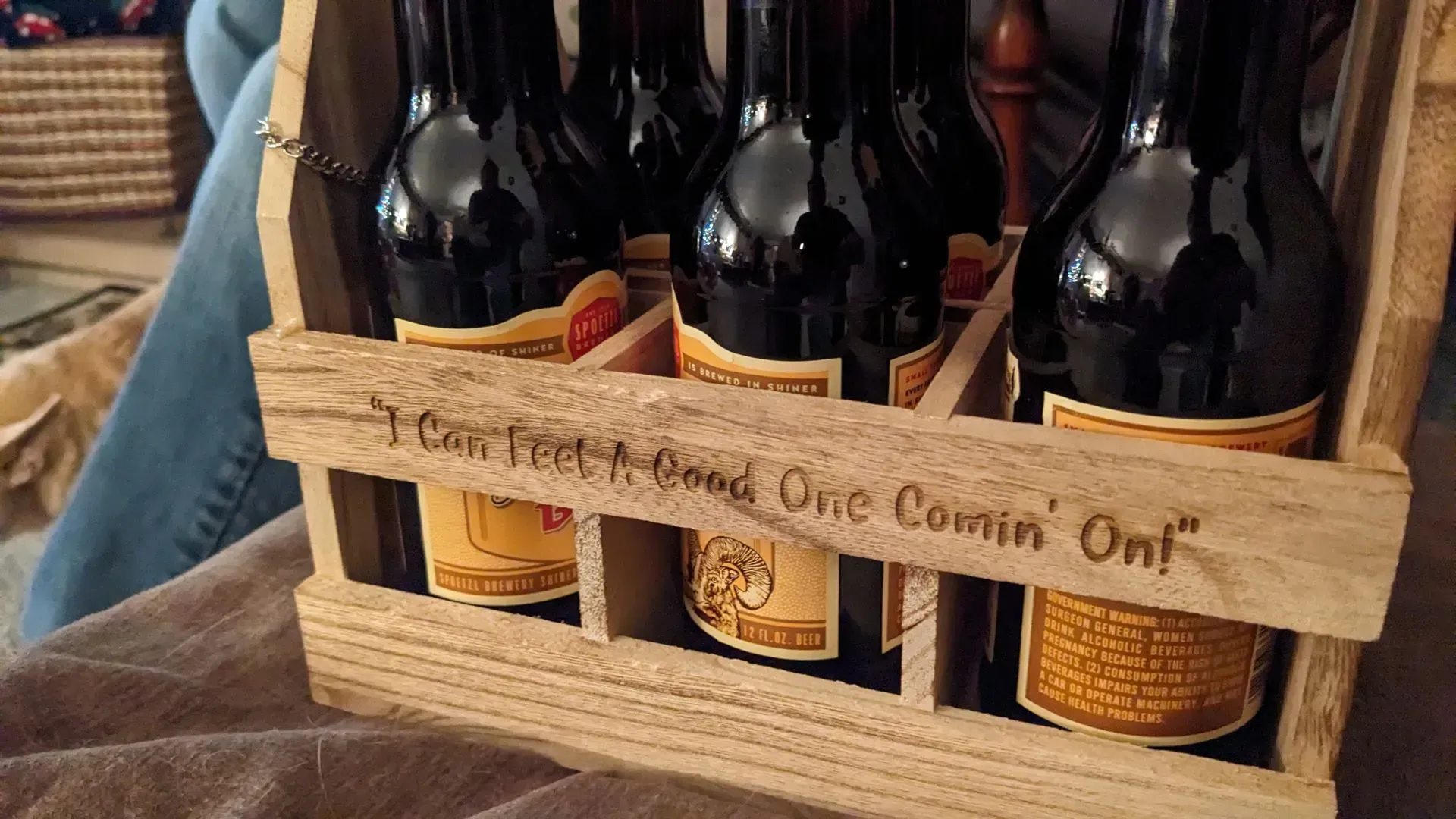 Laser engraved in wooden crate.