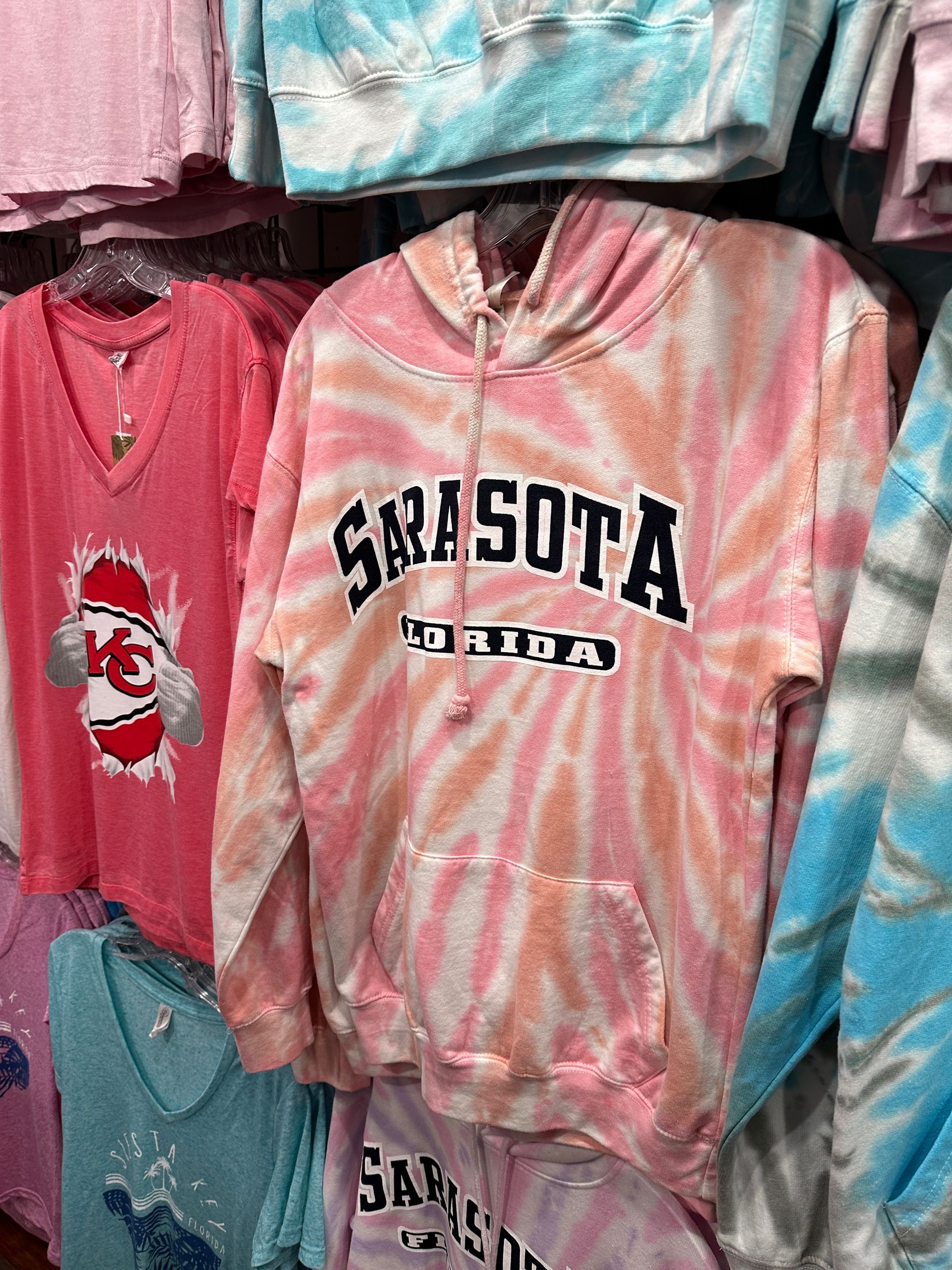Pink tie-dye hoodie with 