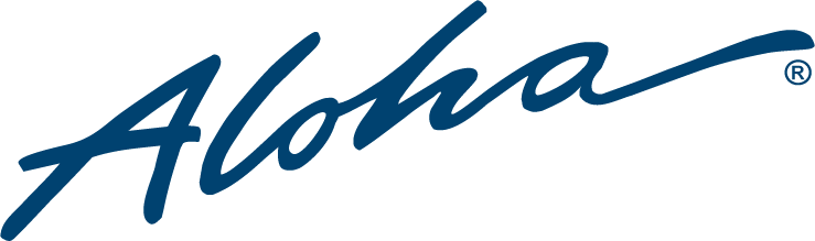 The word aloha is written in blue on a white background.