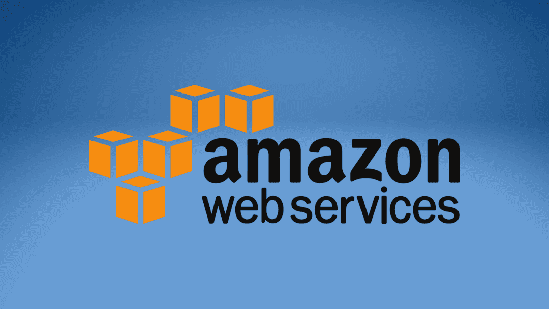 The amazon web services logo is on a blue background