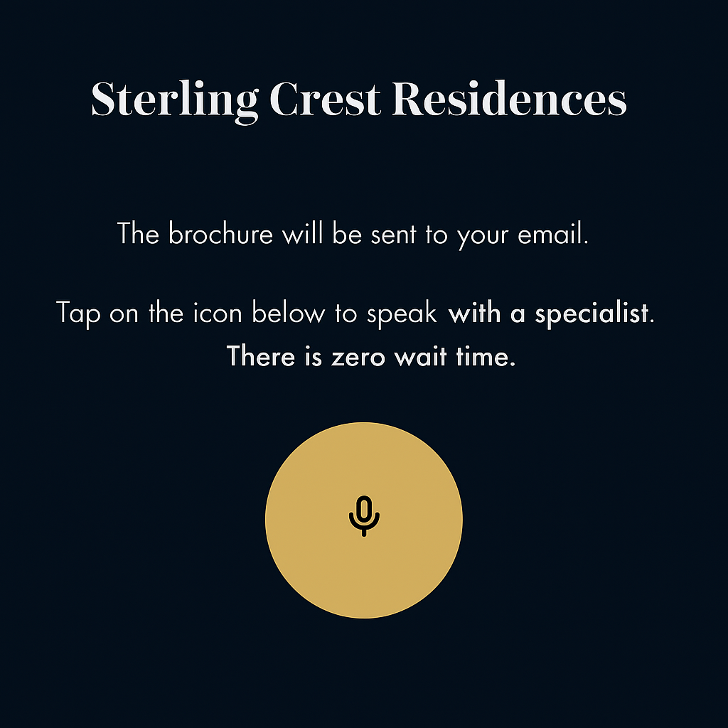 A brochure for sterling crest residences is being sent to your email