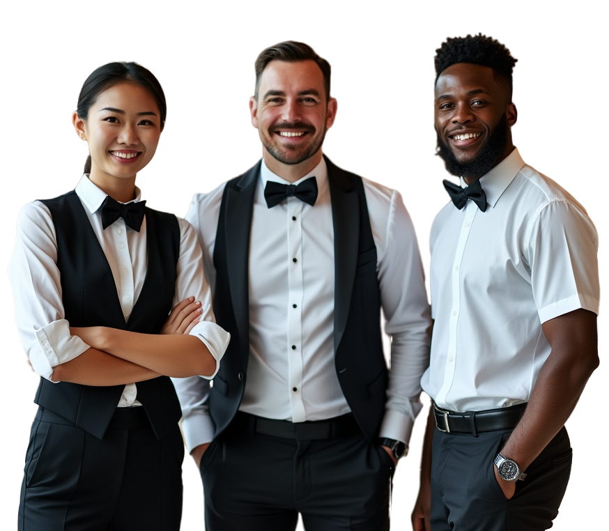 Two men and a woman are posing for a picture together